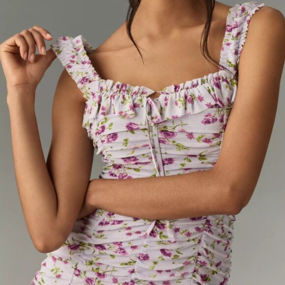 Brand New By Anthropologie Sleeveless Square-Neck Ruched Mini Dress - Picture 3 of 9